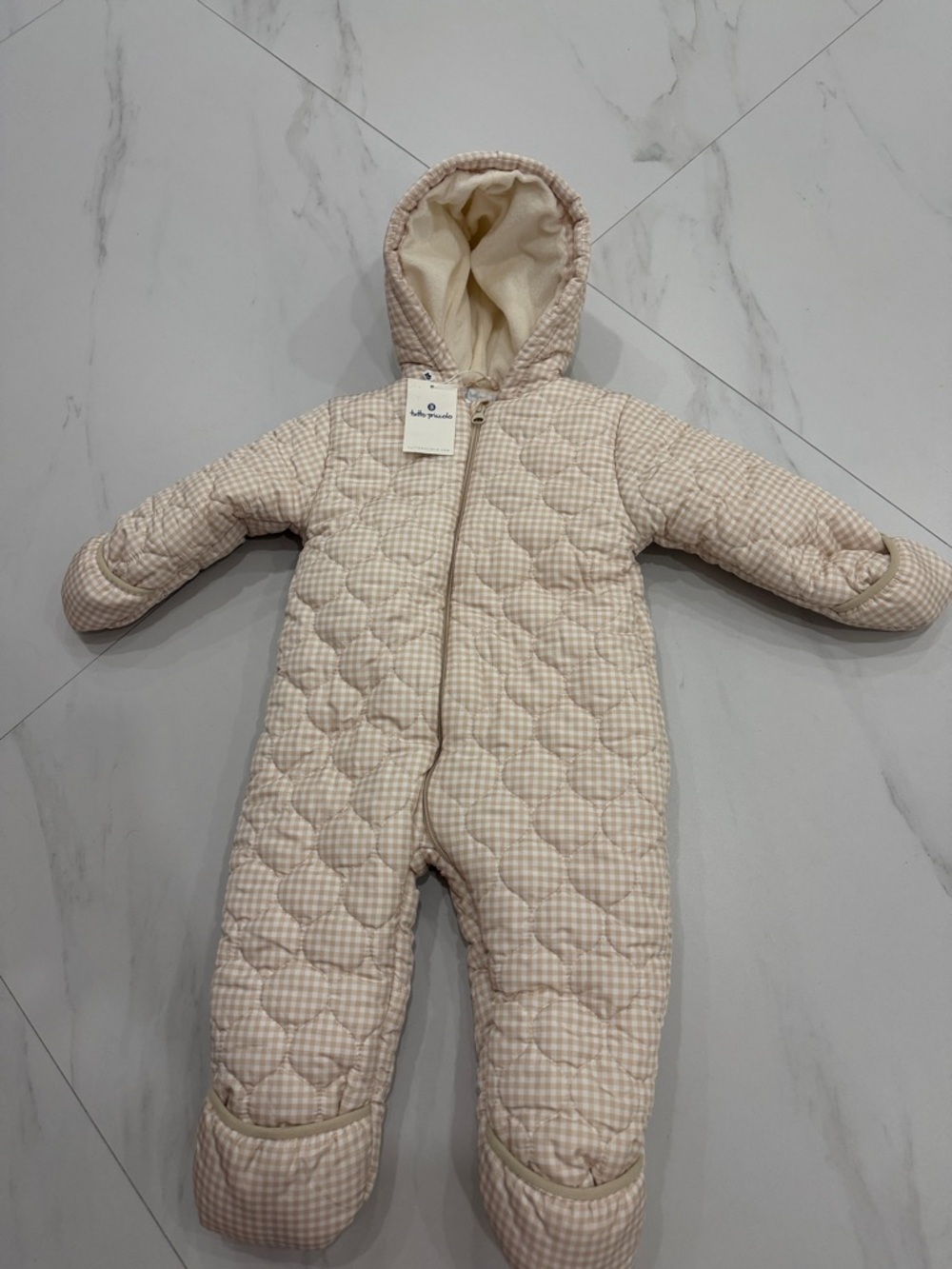 NWT Quilted Cream Hooded Baby One-Piece Snowsuit